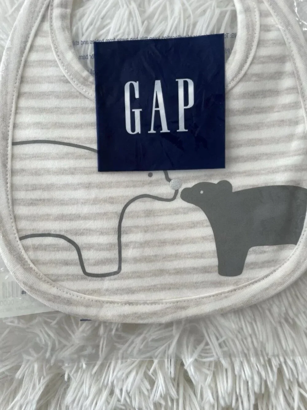 SALE! NWT GAP Baby BIB Grey Stripe With Cute Bears